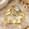 Oro Laminado Multi Stone Ring, Gold Filled Style Heart Design, with White Cubic Zirconia and White Crystal, Polished, Golden Finish, 5.166.001.09 (Size 9)