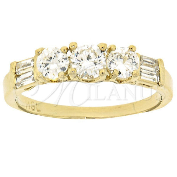 Oro Laminado Wedding Ring, Gold Filled Style Baguette Design, with White Cubic Zirconia, Polished, Golden Finish, 5.164.023.07 (Size 7)