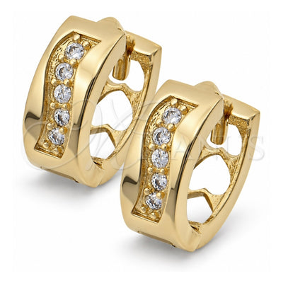 Oro Laminado Huggie Hoop, Gold Filled Style with White Cubic Zirconia, Polished, Golden Finish, 5.131.007.2