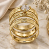 Oro Laminado Wedding Ring, Gold Filled Style Triple Design, with White Cubic Zirconia, Diamond Cutting Finish, Golden Finish, 5.164.003.05 (Size 5)