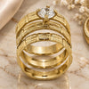 Oro Laminado Wedding Ring, Gold Filled Style Triple Design, with White Cubic Zirconia, Diamond Cutting Finish, Golden Finish, 5.164.003.06 (Size 6)