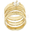 Oro Laminado Wedding Ring, Gold Filled Style Triple Design, with White Cubic Zirconia, Diamond Cutting Finish, Golden Finish, 5.164.003.06 (Size 6)