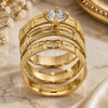 Oro Laminado Wedding Ring, Gold Filled Style Triple Design, with White Cubic Zirconia, Diamond Cutting Finish, Golden Finish, 5.164.003.09 (Size 9)