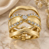Oro Laminado Wedding Ring, Gold Filled Style Triple Design, with White Crystal, Polished, Golden Finish, 5.164.005.06 (Size 6)
