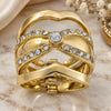 Oro Laminado Wedding Ring, Gold Filled Style Triple Design, with White Crystal, Polished, Golden Finish, 5.164.005.07 (Size 7)