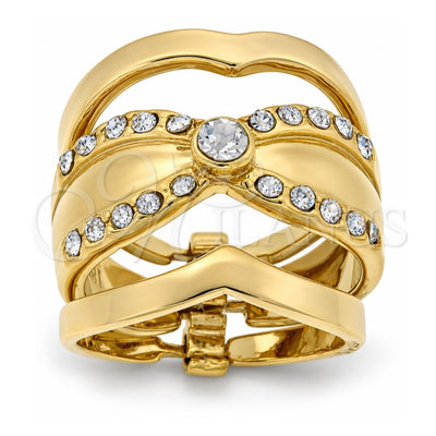 Oro Laminado Wedding Ring, Gold Filled Style Triple Design, with White Crystal, Polished, Golden Finish, 5.164.005.07 (Size 7)