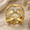 Oro Laminado Wedding Ring, Gold Filled Style Triple Design, with White Crystal, Polished, Golden Finish, 5.164.005.09 (Size 9)