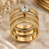 Oro Laminado Wedding Ring, Gold Filled Style Triple Design, with White Cubic Zirconia, Diamond Cutting Finish, Golden Finish, 5.164.002.07 (Size 7)