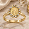 Oro Laminado Multi Stone Ring, Gold Filled Style Virgen Maria Design, with White Cubic Zirconia, Polished, Golden Finish, 5.165.022.07 (Size 7)