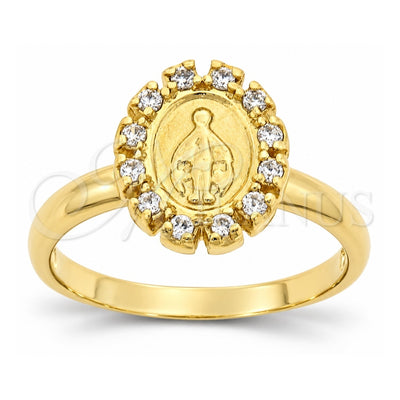 Oro Laminado Multi Stone Ring, Gold Filled Style Virgen Maria Design, with White Cubic Zirconia, Polished, Golden Finish, 5.165.022.07 (Size 7)