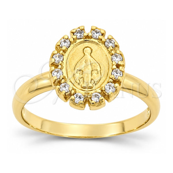 Oro Laminado Multi Stone Ring, Gold Filled Style Virgen Maria Design, with White Cubic Zirconia, Polished, Golden Finish, 5.165.022.07 (Size 7)