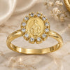 Oro Laminado Multi Stone Ring, Gold Filled Style Virgen Maria Design, with White Cubic Zirconia, Polished, Golden Finish, 5.165.022.08 (Size 8)
