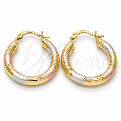 Oro Laminado Small Hoop, Gold Filled Style Hollow Design, Diamond Cutting Finish, Tricolor, 5.139.020.1.25