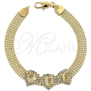Oro Laminado Fancy Bracelet, Gold Filled Style Heart Design, with Light Yellow and White Cubic Zirconia, Polished, Golden Finish, 5.021.005.1 (10 MM Thickness, 8 Inches Length)