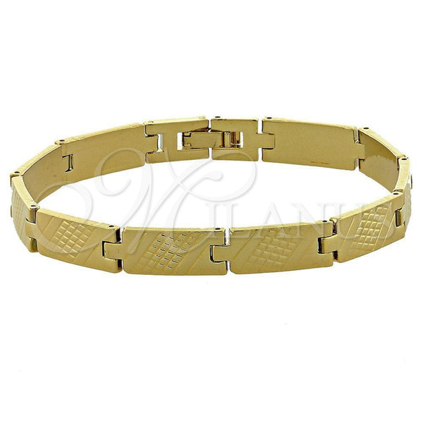 Oro Laminado Solid Bracelet, Gold Filled Style Diamond Cutting Finish, Golden Finish, 5.018.007.1 (04 MM Thickness, 8 Inches Length)
