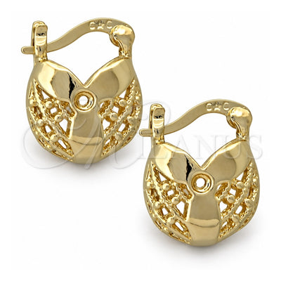 Oro Laminado Small Hoop, Gold Filled Style Flower Design, Polished, Golden Finish, 5.144.001.1