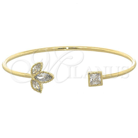 Oro Laminado Individual Bangle, Gold Filled Style Leaf Design, with White Cubic Zirconia, Polished, Golden Finish, 07.97.0028 (04 MM Thickness, One size fits all)
