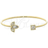 Oro Laminado Individual Bangle, Gold Filled Style Leaf Design, with White Cubic Zirconia, Polished, Golden Finish, 07.97.0028 (04 MM Thickness, One size fits all)