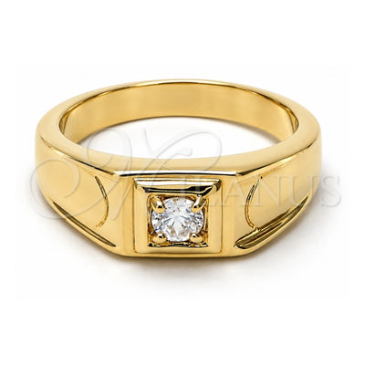 Oro Laminado Mens Ring, Gold Filled Style Solitaire Design, with White Cubic Zirconia, Diamond Cutting Finish, Golden Finish, 01.63.0449.06 (Size 6)
