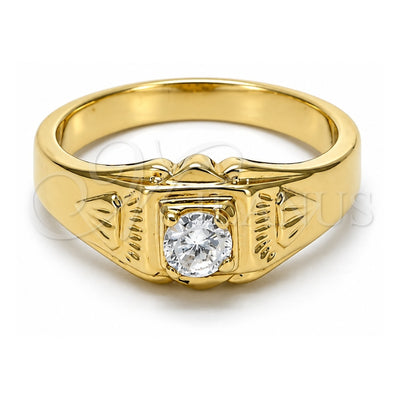 Oro Laminado Mens Ring, Gold Filled Style Solitaire Design, with White Cubic Zirconia, Polished, Golden Finish, 5.175.030.07 (Size 7)