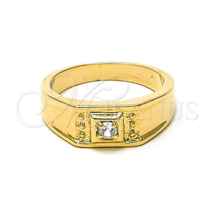 Oro Laminado Mens Ring, Gold Filled Style Solitaire Design, with White Cubic Zirconia, Diamond Cutting Finish, Golden Finish, 5.175.022.06 (Size 6)