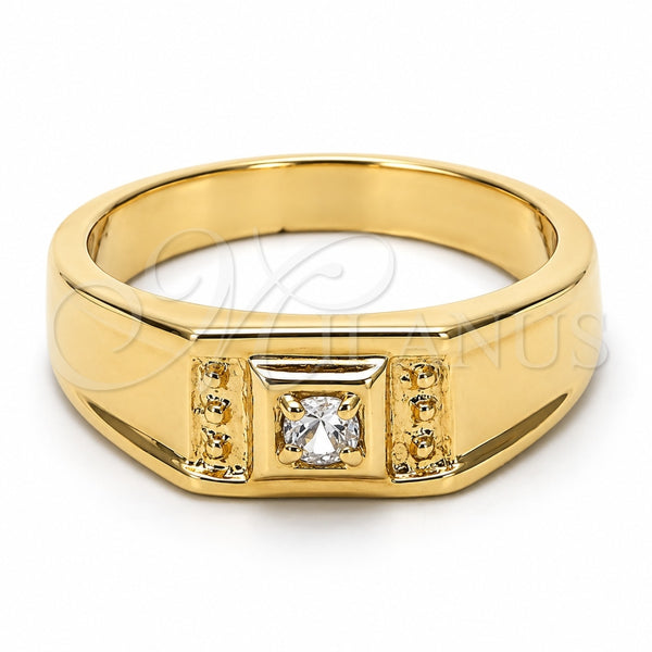 Oro Laminado Mens Ring, Gold Filled Style Solitaire Design, with White Cubic Zirconia, Diamond Cutting Finish, Golden Finish, 5.175.022.08 (Size 8)