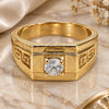 Oro Laminado Mens Ring, Gold Filled Style Solitaire and Greek Key Design, with White Cubic Zirconia, Diamond Cutting Finish, Golden Finish, 5.175.026.07 (Size 7)