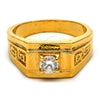 Oro Laminado Mens Ring, Gold Filled Style Solitaire and Greek Key Design, with White Cubic Zirconia, Diamond Cutting Finish, Golden Finish, 5.175.026.07 (Size 7)