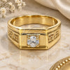 Oro Laminado Mens Ring, Gold Filled Style Solitaire and Greek Key Design, with White Cubic Zirconia, Diamond Cutting Finish, Golden Finish, 5.175.026.08 (Size 8)