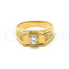Oro Laminado Mens Ring, Gold Filled Style Solitaire and Greek Key Design, with White Cubic Zirconia, Diamond Cutting Finish, Golden Finish, 5.175.026.08 (Size 8)