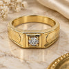Oro Laminado Mens Ring, Gold Filled Style Solitaire Design, with White Cubic Zirconia, Diamond Cutting Finish, Golden Finish, 01.63.0449.09 (Size 9)