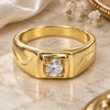 Oro Laminado Mens Ring, Gold Filled Style Solitaire Design, with White Cubic Zirconia, Polished, Golden Finish, 5.175.029.08 (Size 8)