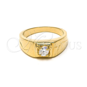 Oro Laminado Mens Ring, Gold Filled Style Solitaire Design, with White Cubic Zirconia, Polished, Golden Finish, 5.175.029.09 (Size 9)