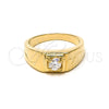 Oro Laminado Mens Ring, Gold Filled Style Solitaire Design, with White Cubic Zirconia, Polished, Golden Finish, 5.175.029.09 (Size 9)