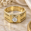 Oro Laminado Mens Ring, Gold Filled Style Solitaire Design, with White Cubic Zirconia, Matte Finish, Golden Finish, 5.175.034.06 (Size 6)