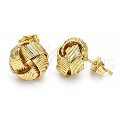 Oro Laminado Stud Earring, Gold Filled Style Love Knot Design, Diamond Cutting Finish, Golden Finish, 02.63.2378