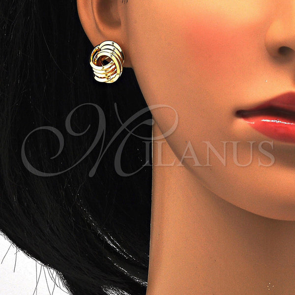 Oro Laminado Stud Earring, Gold Filled Style Love Knot Design, Polished, Golden Finish, 02.63.2379