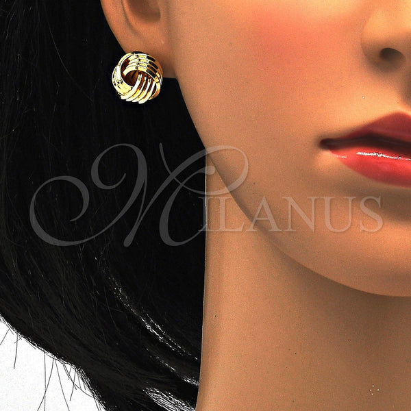 Oro Laminado Stud Earring, Gold Filled Style Love Knot Design, Polished, Golden Finish, 02.63.2380