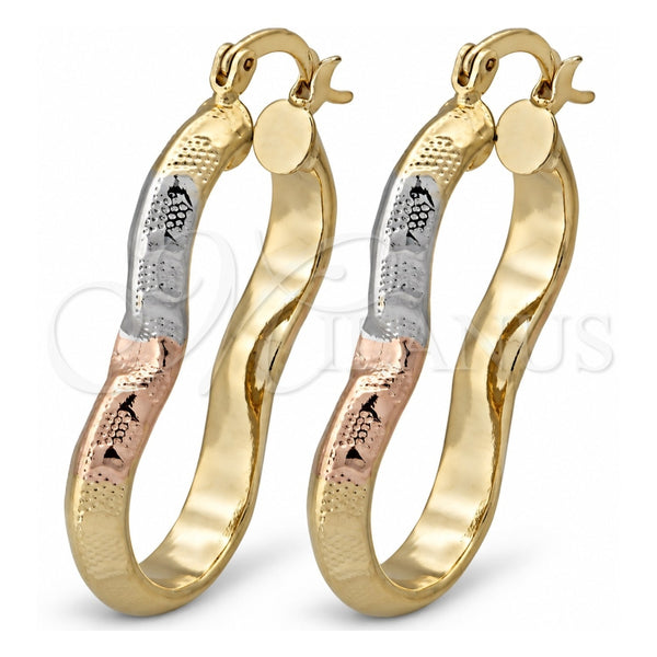 Oro Laminado Medium Hoop, Gold Filled Style Diamond Cutting Finish, Tricolor, 5.149.022.1