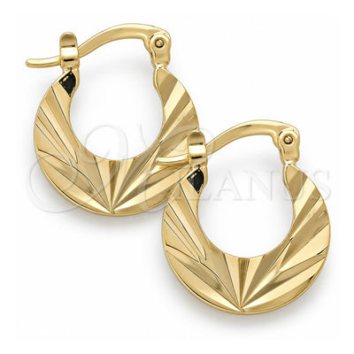 Oro Laminado Small Hoop, Gold Filled Style Leaf Design, Diamond Cutting Finish, Golden Finish, 5.145.026.2
