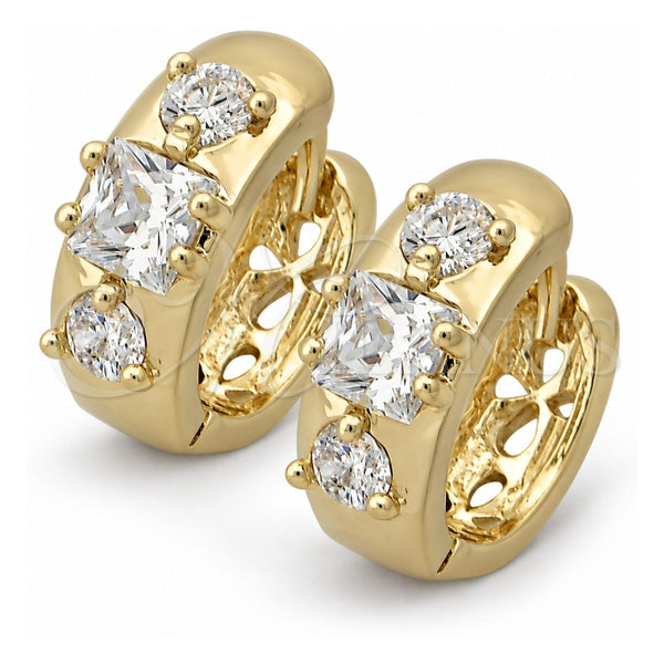Oro Laminado Huggie Hoop, Gold Filled Style with White Cubic Zirconia, Polished, Golden Finish, 5.130.026.1