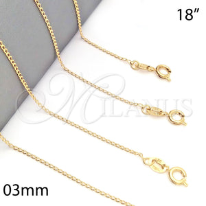 Oro Laminado Basic Necklace, Gold Filled Style Curb Design, Polished, Golden Finish, 04.09.0001.18 (0.50 Gauge, 03 MM Thickness, 18 Inches Length)