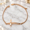 Stainless Steel Fancy Bracelet, Cross and Rat Tail Design, with White Cubic Zirconia, Polished, Rose Gold Finish, 03.138.31803.08 (8 Inches Length)