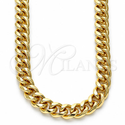 Oro Laminado Basic Necklace, Gold Filled Style Miami Cuban Design, Polished, Golden Finish, 04.63.0130.1.24 (250 Gauge, 09 MM Thickness, 24 Inches Length)