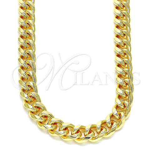 Oro Laminado Basic Necklace, Gold Filled Style Miami Cuban Design, Polished, Golden Finish, 04.63.0130.1.24 (250 Gauge, 09 MM Thickness, 24 Inches Length)