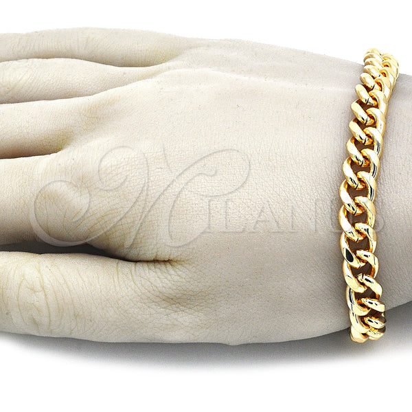 Oro Laminado Basic Bracelet, Gold Filled Style Miami Cuban Design, Polished, Golden Finish, 04.63.0130.1.08 (250 Gauge, 09 MM Thickness, 8 Inches Length)