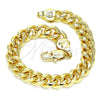 Oro Laminado Basic Bracelet, Gold Filled Style Miami Cuban Design, Polished, Golden Finish, 04.63.0130.1.08 (250 Gauge, 09 MM Thickness, 8 Inches Length)