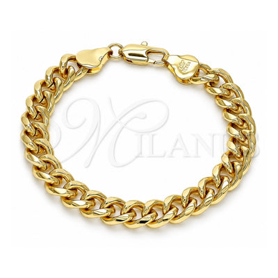 Oro Laminado Basic Bracelet, Gold Filled Style Miami Cuban Design, Polished, Golden Finish, 04.63.0130.1.08 (250 Gauge, 09 MM Thickness, 8 Inches Length)