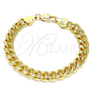 Oro Laminado Basic Bracelet, Gold Filled Style Miami Cuban Design, Polished, Golden Finish, 04.63.0130.1.08 (250 Gauge, 09 MM Thickness, 8 Inches Length)