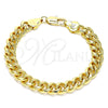 Oro Laminado Basic Bracelet, Gold Filled Style Miami Cuban Design, Polished, Golden Finish, 04.63.0130.1.08 (250 Gauge, 09 MM Thickness, 8 Inches Length)